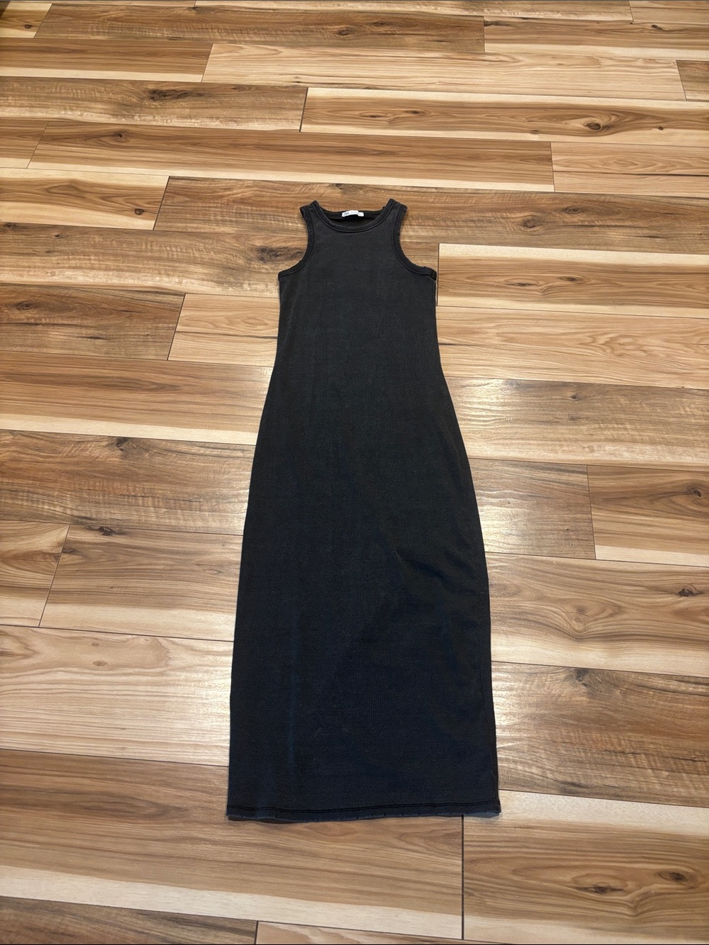 Zara Black Ribbed Maxi Tank Dress - Fitted Silhouette